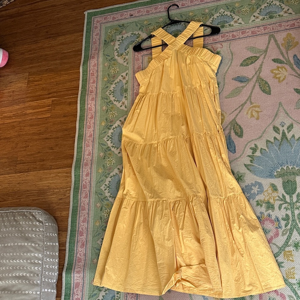 Women’s Yellow Tiered Cross-front Summer Dress - Bump friendly!